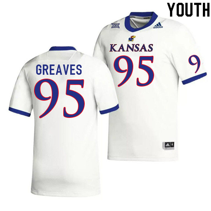 Youth #95 Damon Greaves Kansas Jayhawks College Football Jerseys Stitched Sale-White